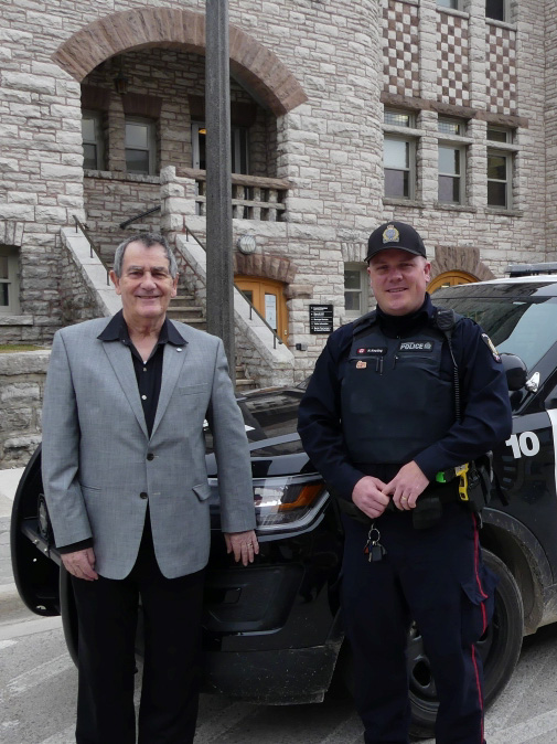 Image of Councillor and CPAC member Tony Winter standing next to Community Resouce Officer Nick Keating in front of St. Marys Town Hall