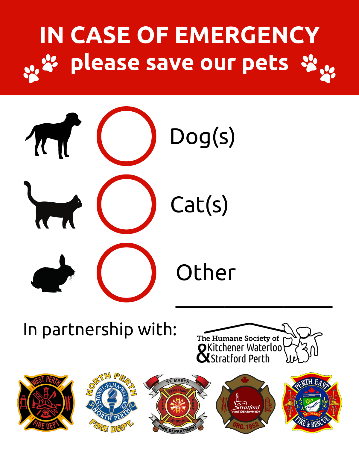 The new emergency pet decal that pet owners can display to help keep their pets safe in the event of an emergency.