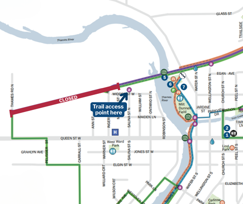 Map of trail closure due to construction