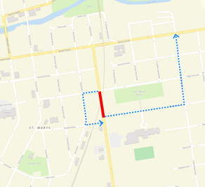 Map of road closure with outlined detour