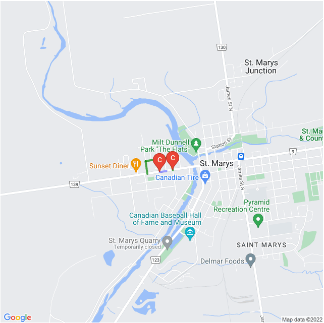 Map of St. Marys showing road closures