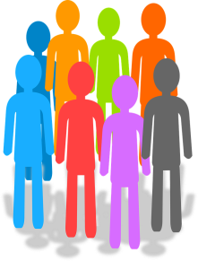 Coloured outlines of people in a circle