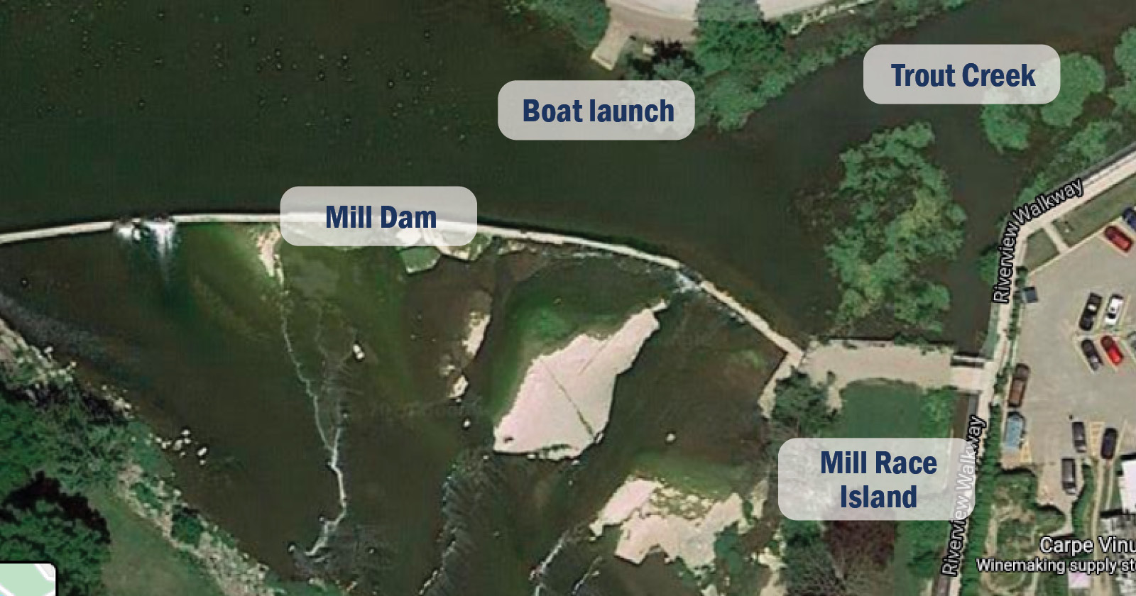 Map of Mill Dam repair area