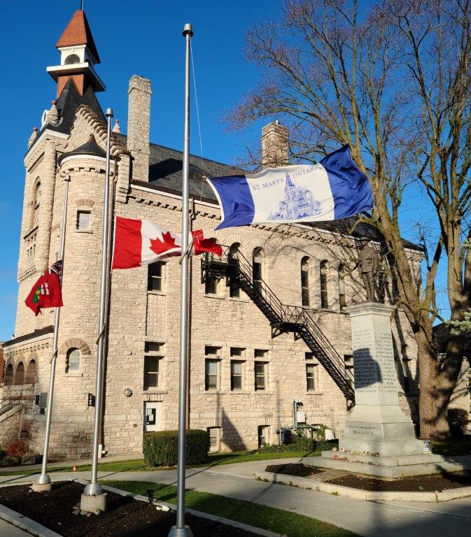 St. Marys Town Hall flag at half-mast