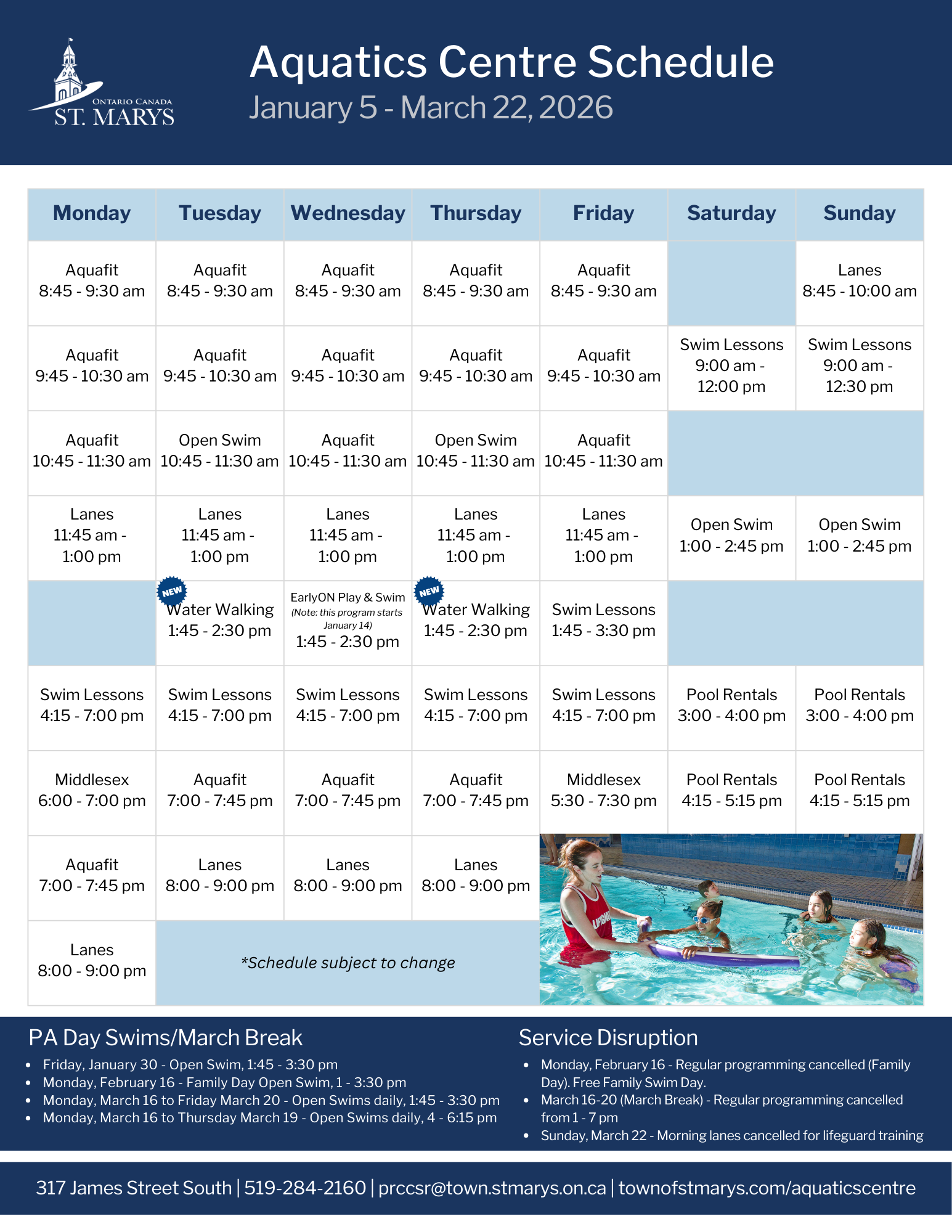 Aquatics Centre Schedule