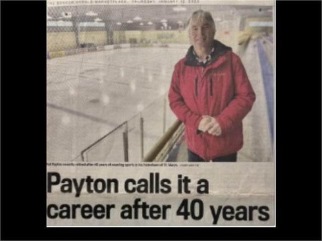 News article clipping announcing the retirement of local sports photographer Patrick Payton