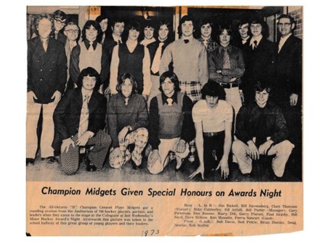 News article clipping of hockey team on accepting an award